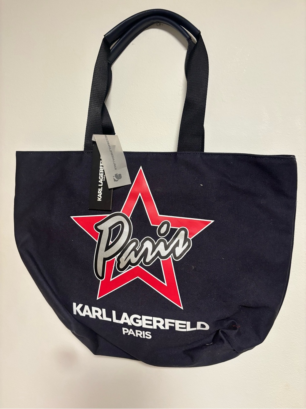 Karl Lagerfeld Black Canvas Tote with Red Star and Paris Script